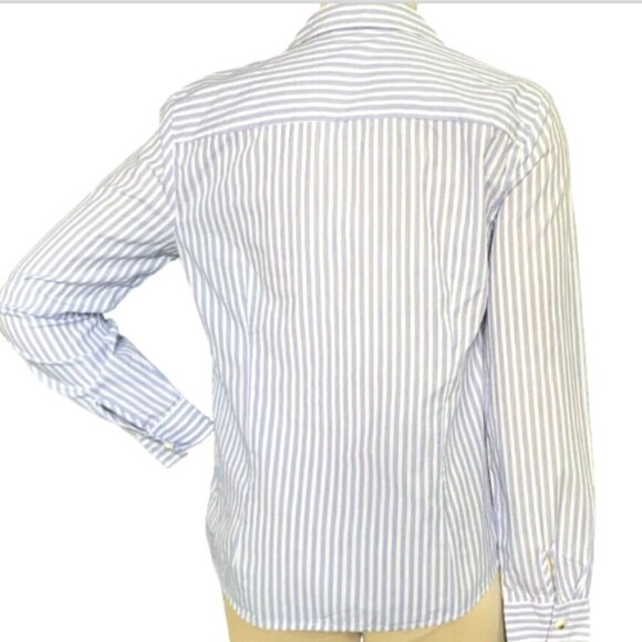Anne Klein Striped Button Up Shirt Logo Buttons S Blue # White #131L - Picture 4 of 9
